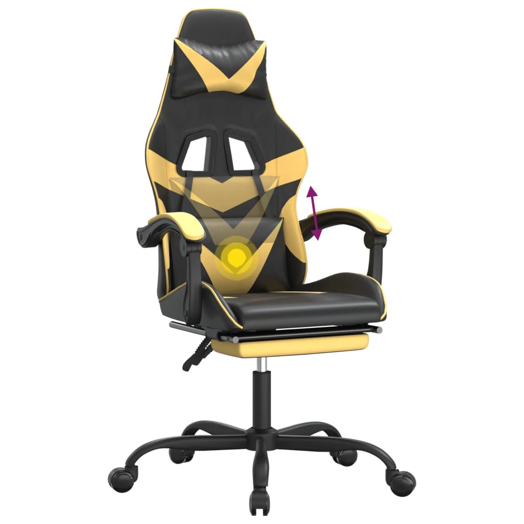  Gaming-Stuhl mit Fußstütze Drehbar Schwarz & Golden Kunstleder