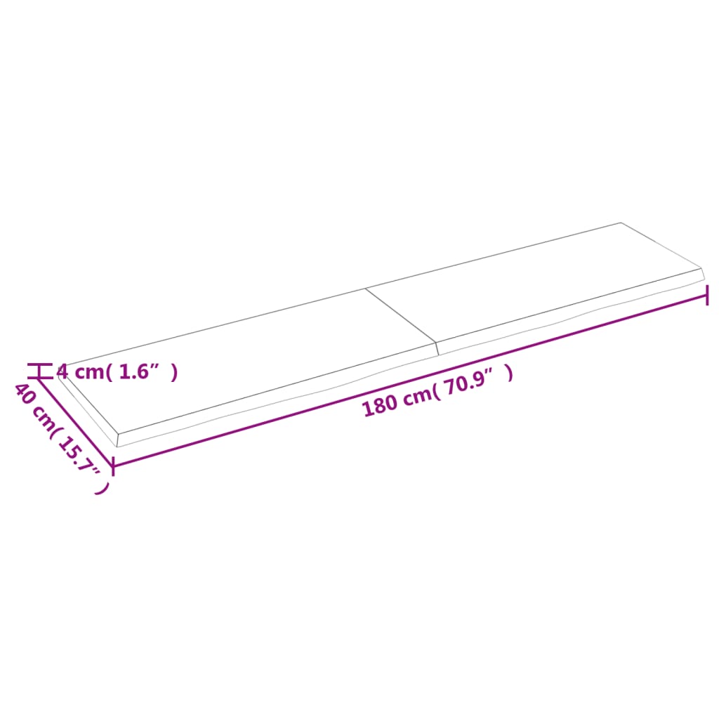  Tischplatte Dunkelbraun 180x40x(2-4)cm Massivholz Eiche