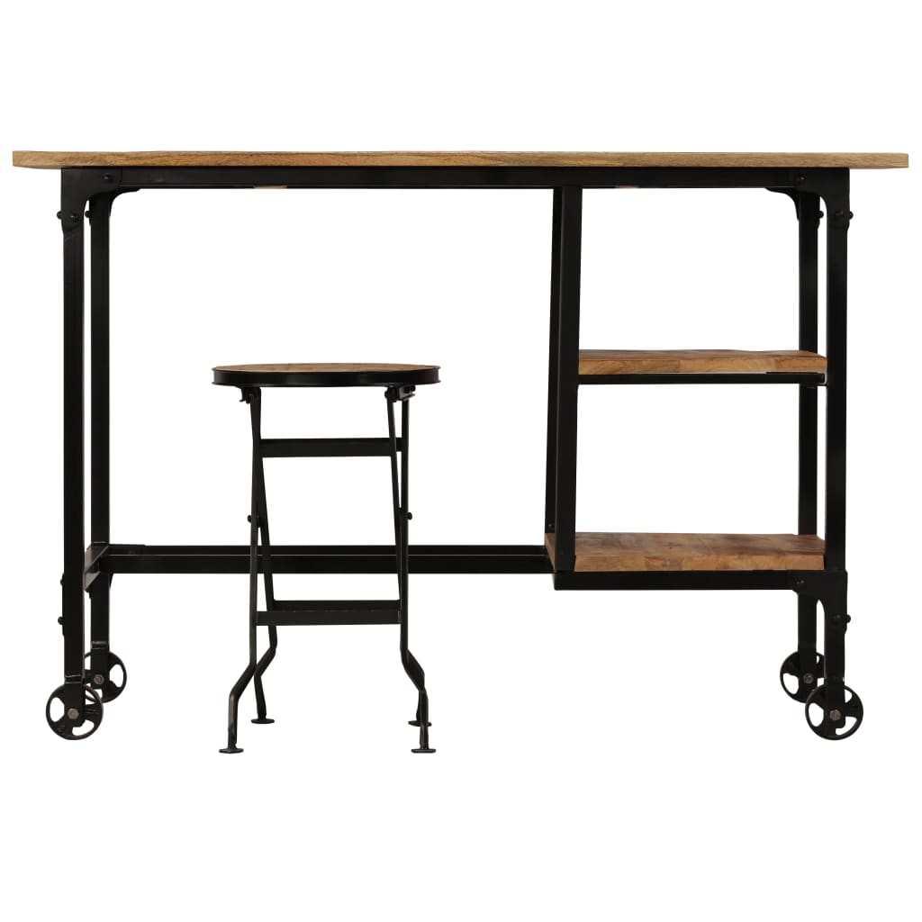  Schreibtisch mit Klapphocker Mangoholz Massiv 115x50x76 cm