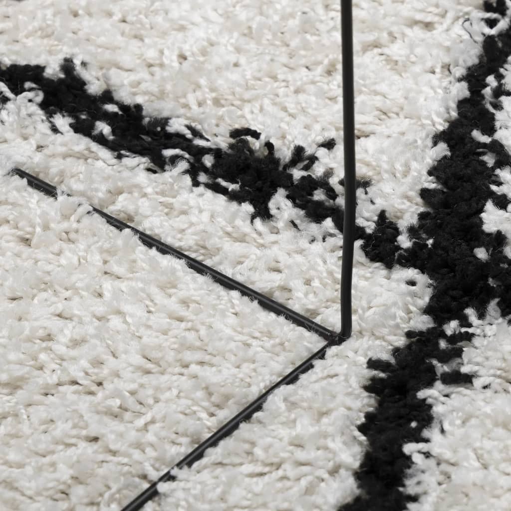  Teppich Shaggy Hochflor Modern Creme und Schwarz Ø 120 cm