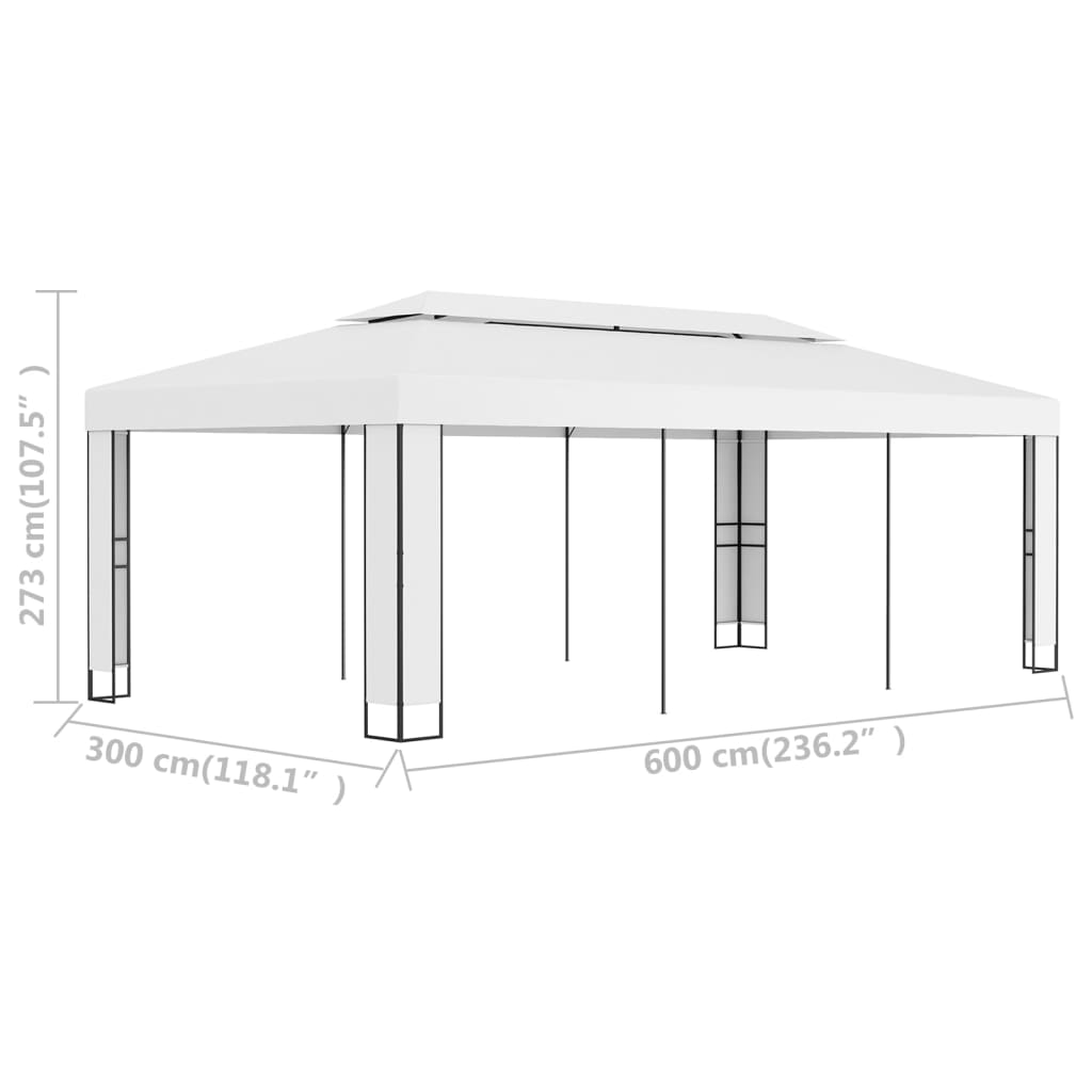  Pavillon mit Doppeldach 3 x 6 m Weiß