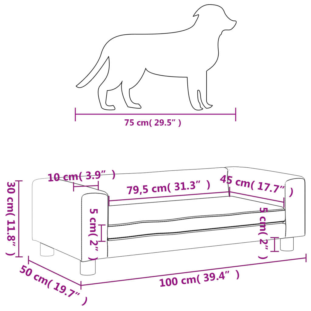  Hundebett mit Verlängerung Creme 100x50x30 cm Kunstleder