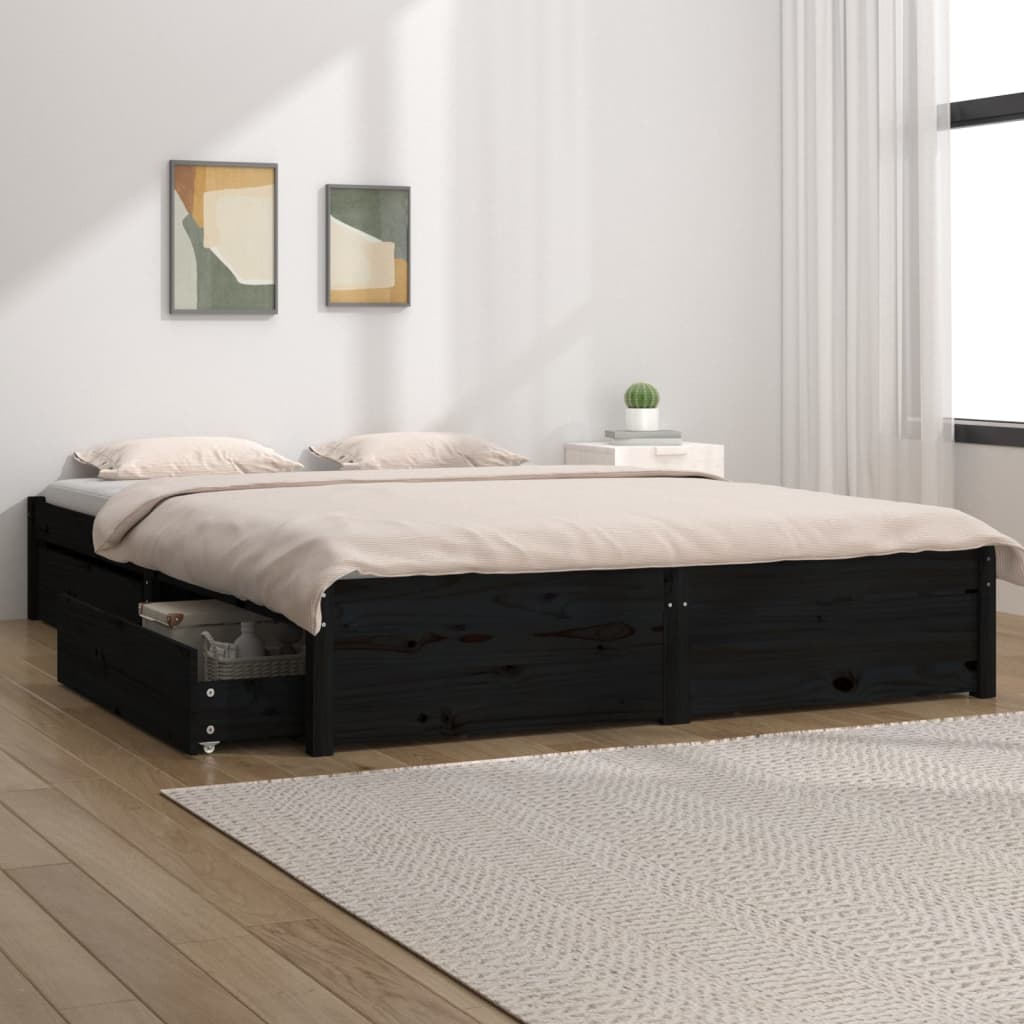  Bett mit Schubladen Schwarz 135x190 cm