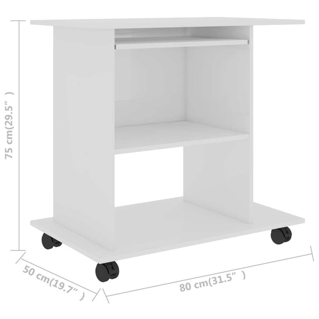  Schreibtisch Hochglanz-Weiß 80x50x75 cm Holzwerkstoff