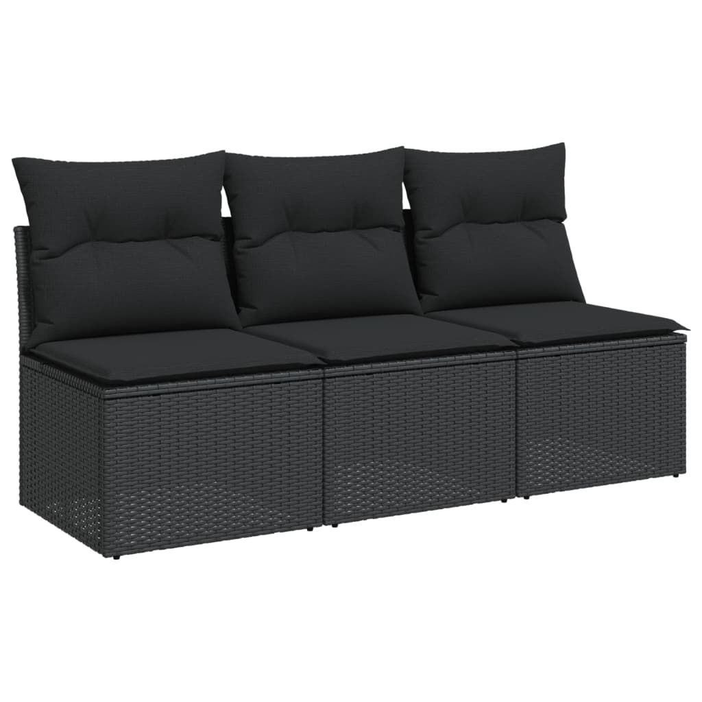  Gartensofa mit Kissen 3-Sitzer Schwarz Poly Rattan