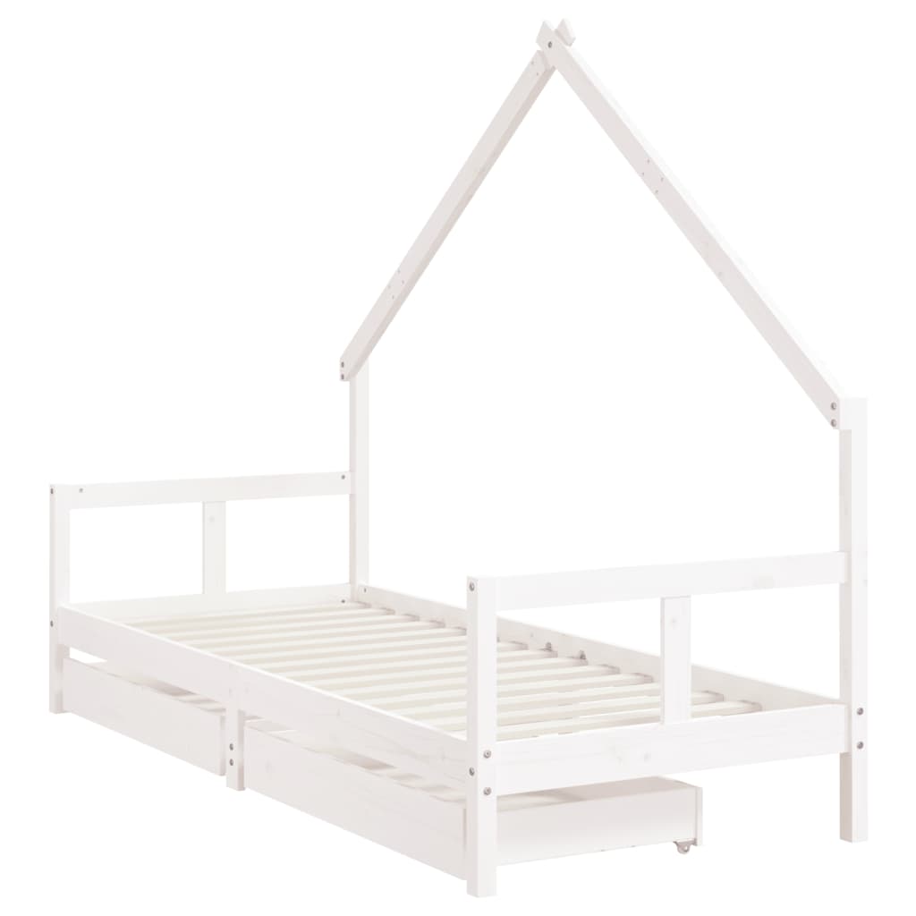  Kinderbett mit Schubladen Weiß 80x200 cm Massivholz Kiefer