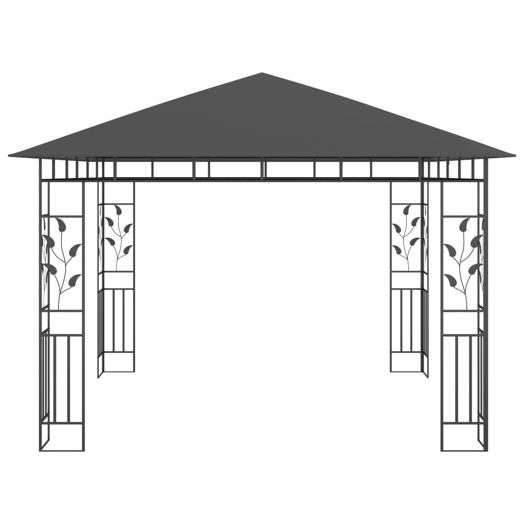 Pavillon mit Moskitonetz & LED-Lichterkette 3x3x2,73m Anthrazit