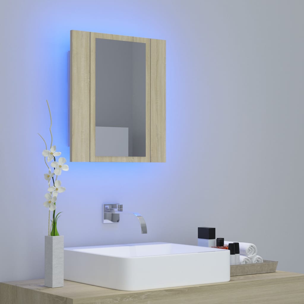  LED-Bad-Spiegelschrank Sonoma-Eiche 40x12x45 cm Acryl