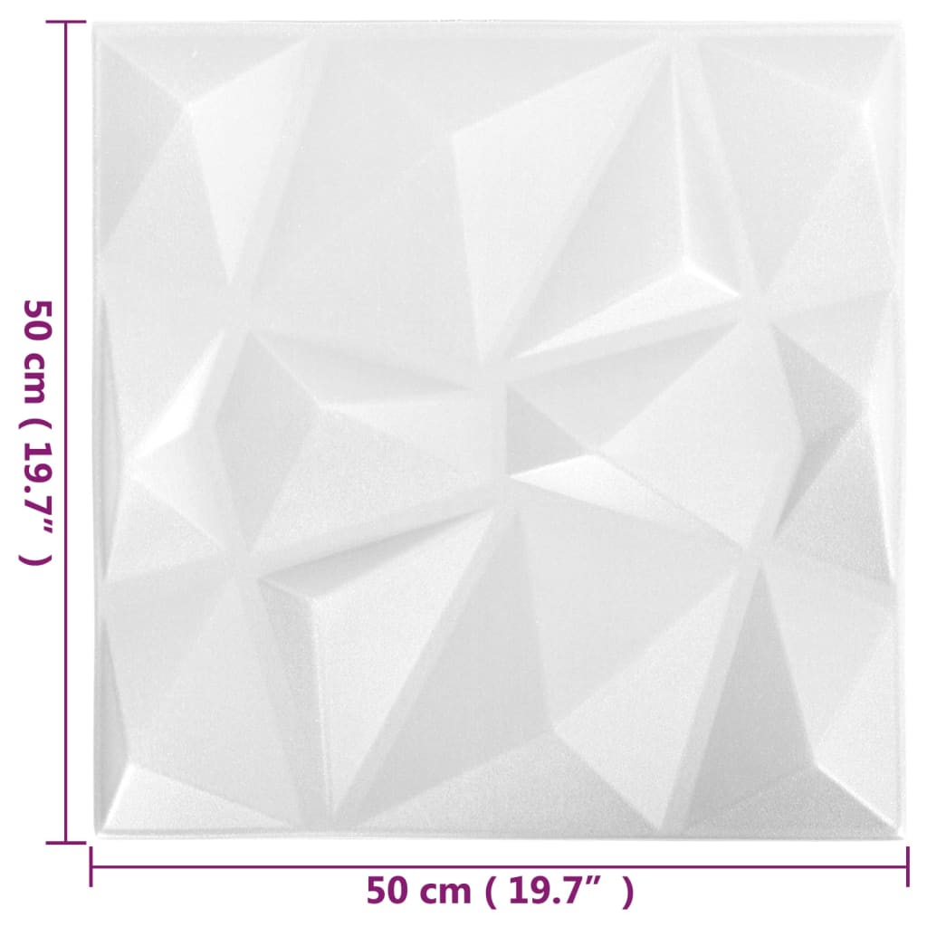  3D-Wandpaneele 12 Stk. 50x50 cm Diamant Weiß 3 m²