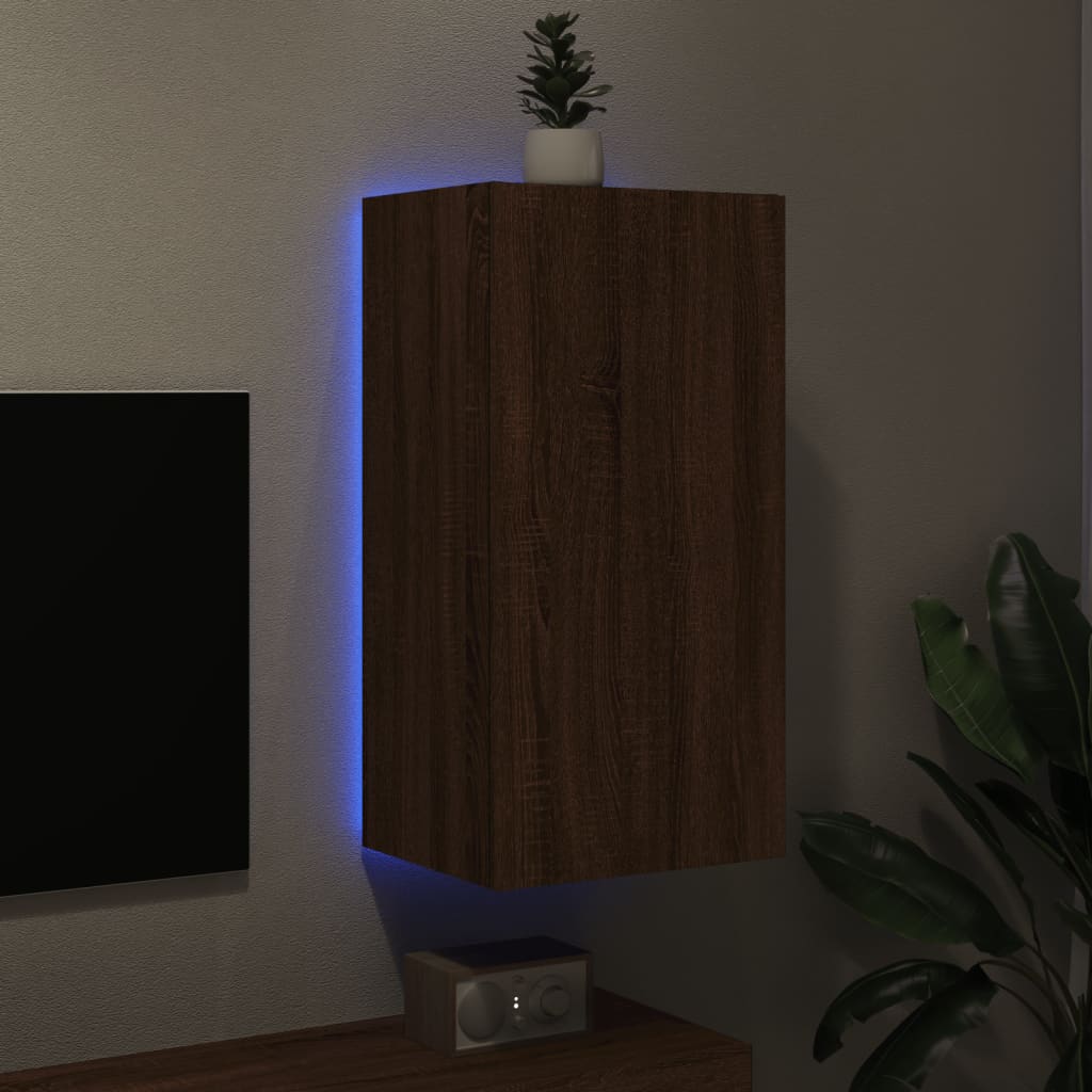  TV-Wandschrank mit LED-Leuchten Braun Eichen-Optik 40,5x35x80cm