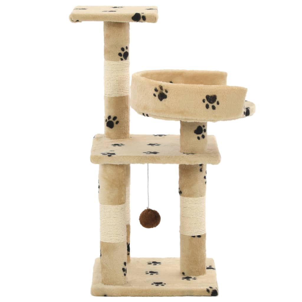  Katzen-Kratzbaum mit Sisal-Säulen 65 cm Pfoten-Aufdruck Beige