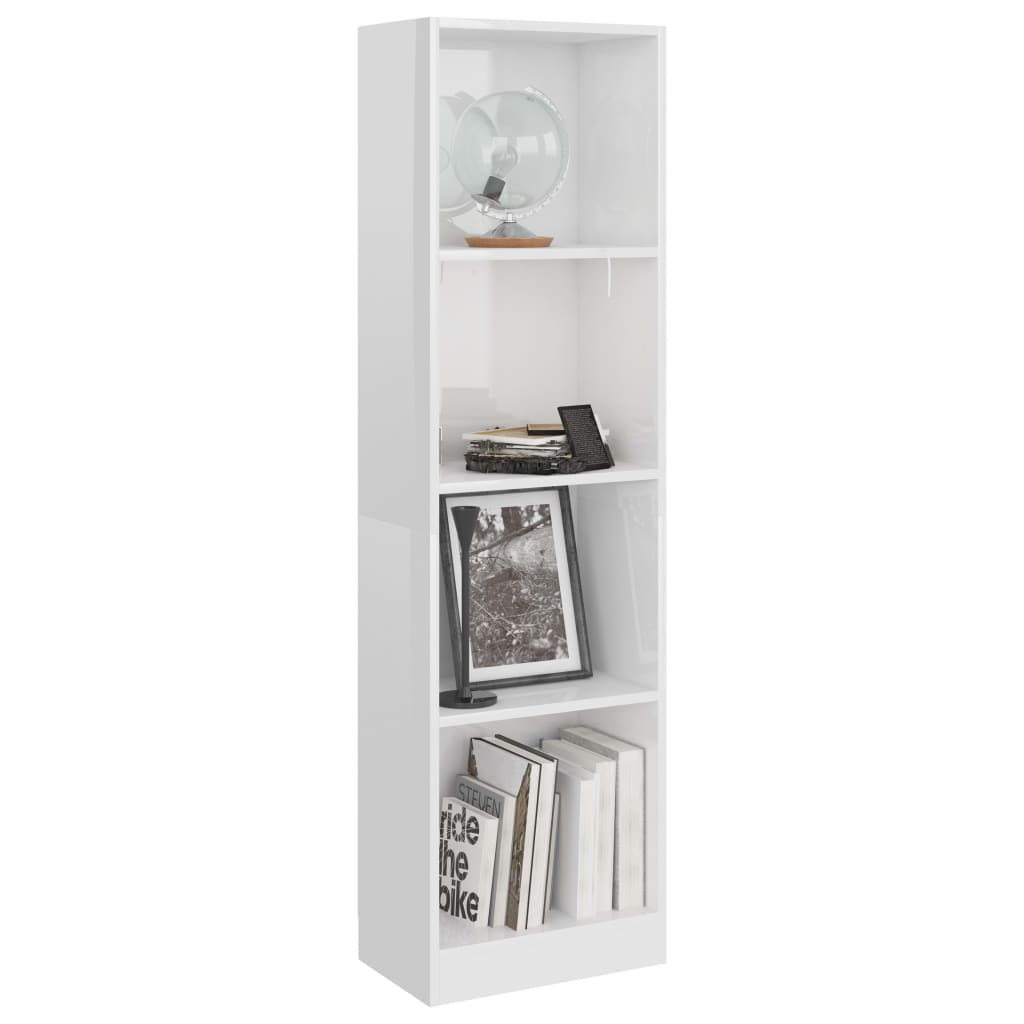  Bücherregal 4 Fächer Hochglanz-Weiß 40x24x142 cm Holzwerkstoff