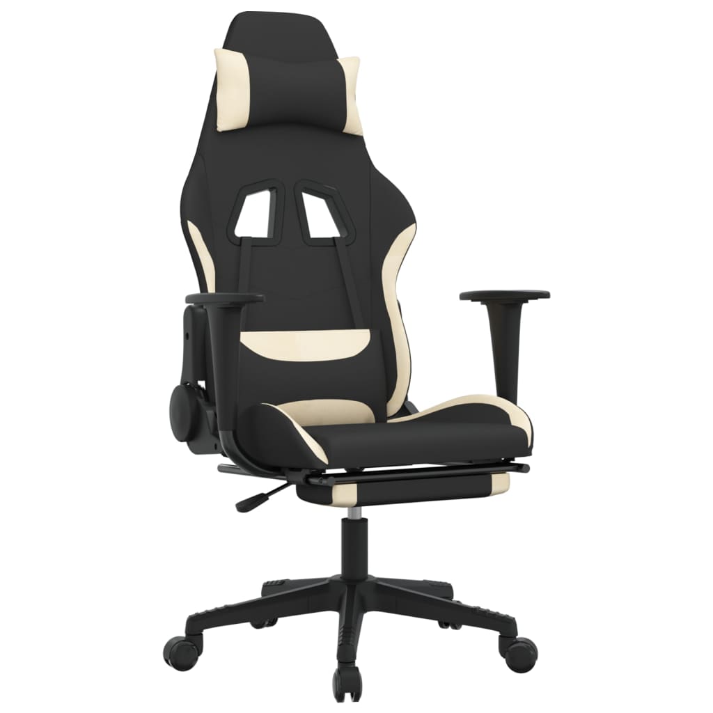  Gaming-Stuhl mit Massage & Fußstütze Schwarz und Creme Stoff