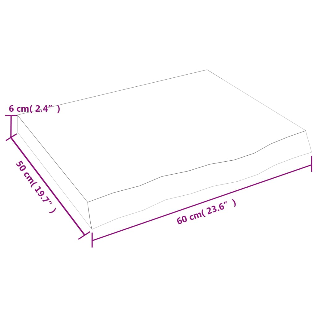  Tischplatte Dunkelbraun 60x50x(2-6)cm Massivholz Eiche