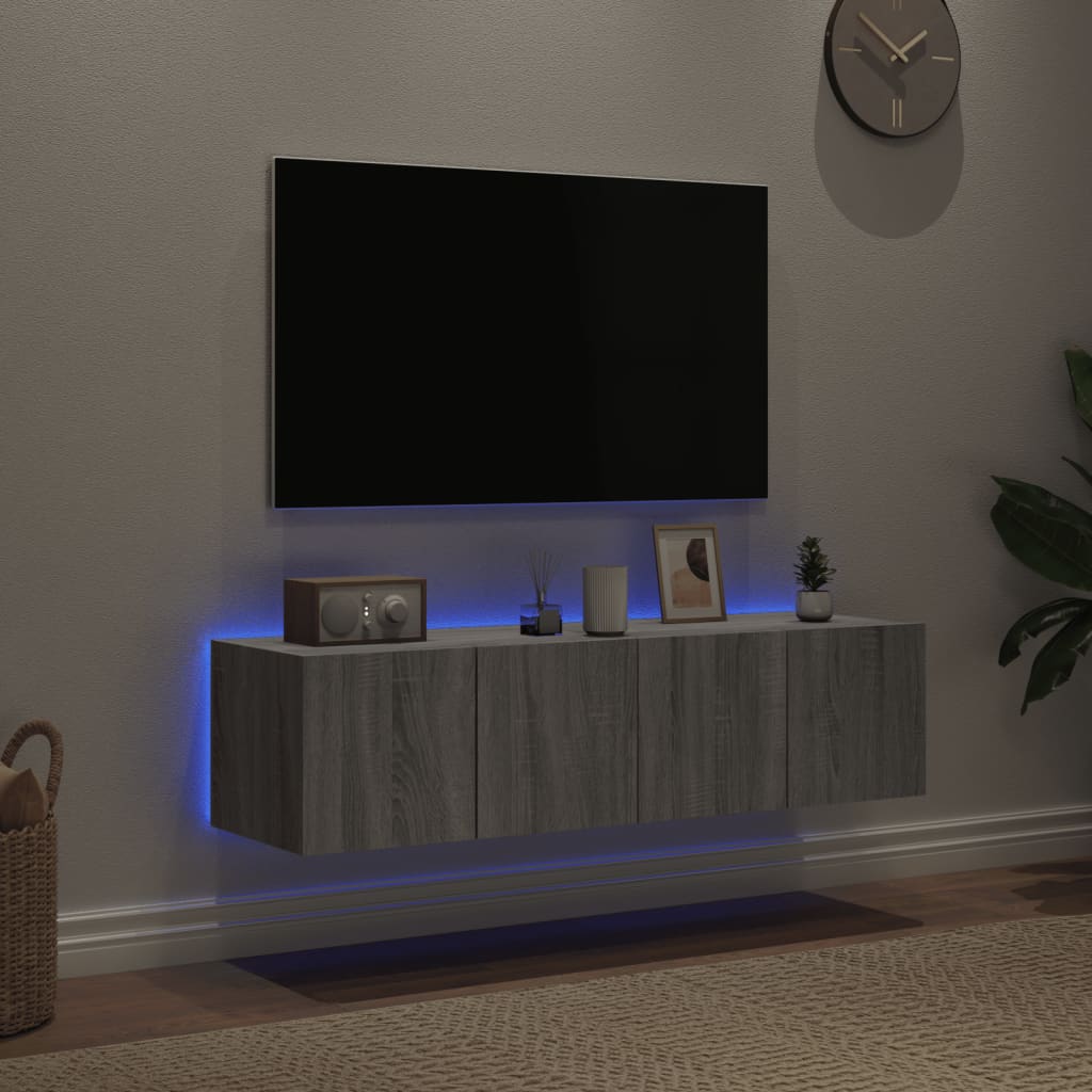  TV-Wandschränke mit LED-Leuchten 2 Stk. Grau Sonoma 60x35x31 cm