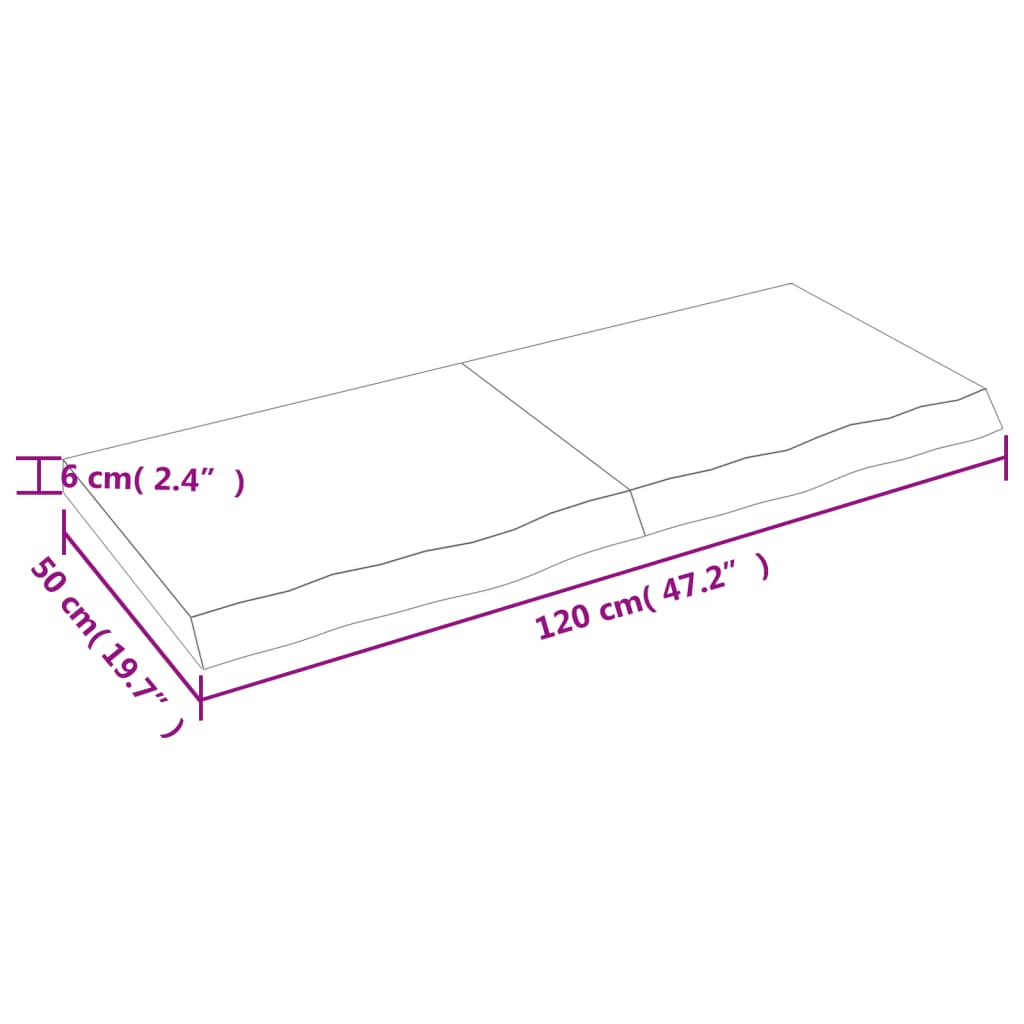  Tischplatte 120x50x(2-6) cm Massivholz Eiche Unbehandelt
