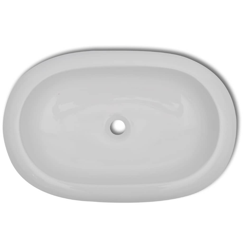 Bad-Waschbecken mit Mischbatterie Keramik Oval Weiß