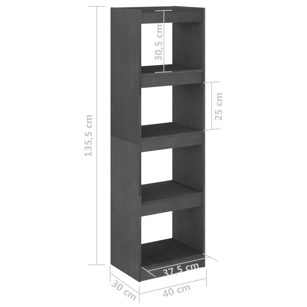  Bücherregal Raumteiler Grau 40x30x135,5 cm Massivholz Kiefer