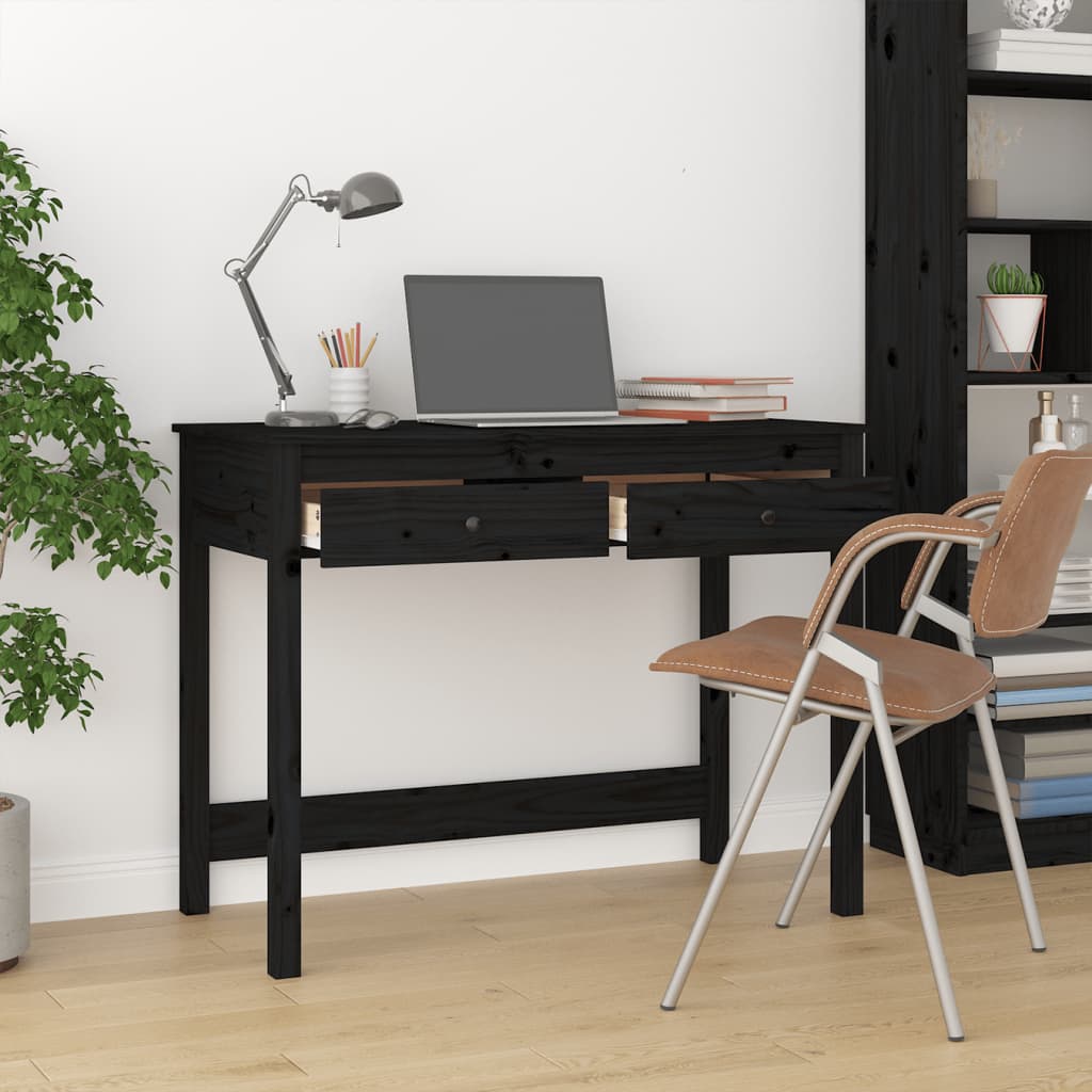  Schreibtisch mit Schubladen Schwarz 100x50x78 cm Massivholz
