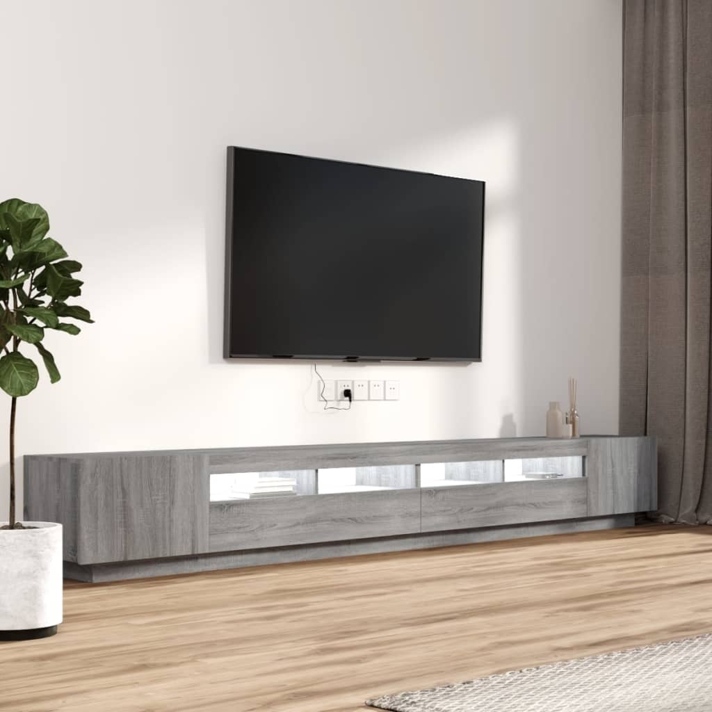  3-tlg. TV-Schrank-Set LED-Leuchten Grau Sonoma Holzwerkstoff