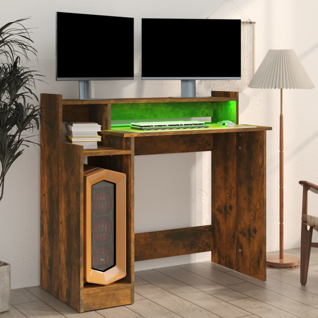 Schreibtisch mit LEDs Räuchereiche 97x45x90 cm Holzwerkstoff