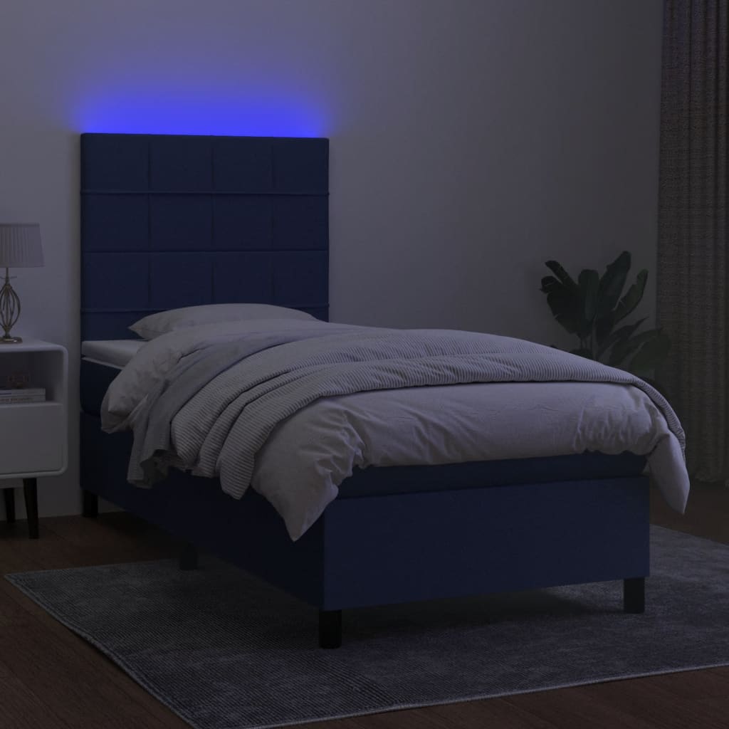  Boxspringbett mit Matratze & LED Blau 90x190 cm Stoff