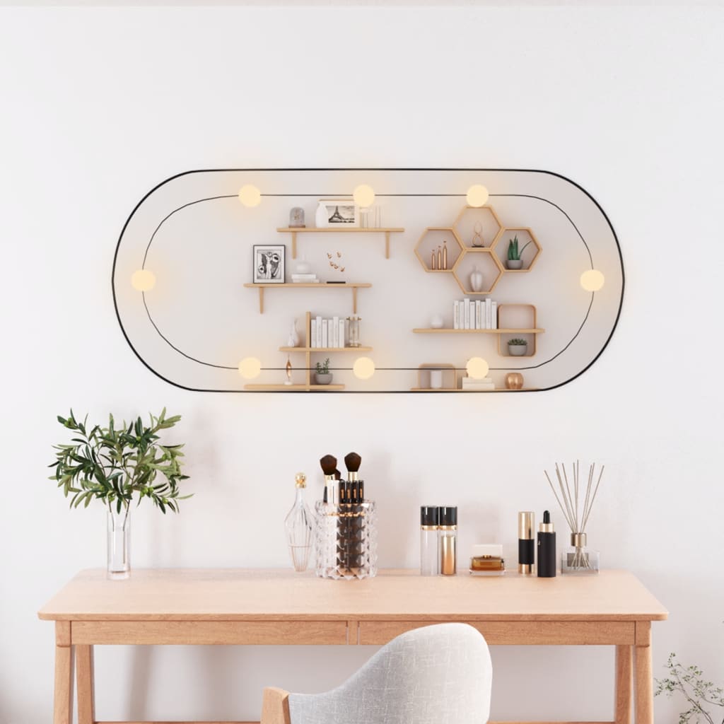  Wandspiegel mit LED-Leuchten 40x90 cm Glas Oval
