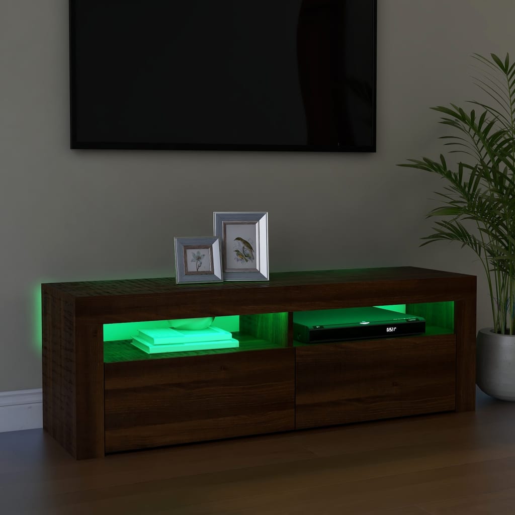  TV-Schrank mit LED-Leuchten Braun Eichen-Optik 120x35x40 cm