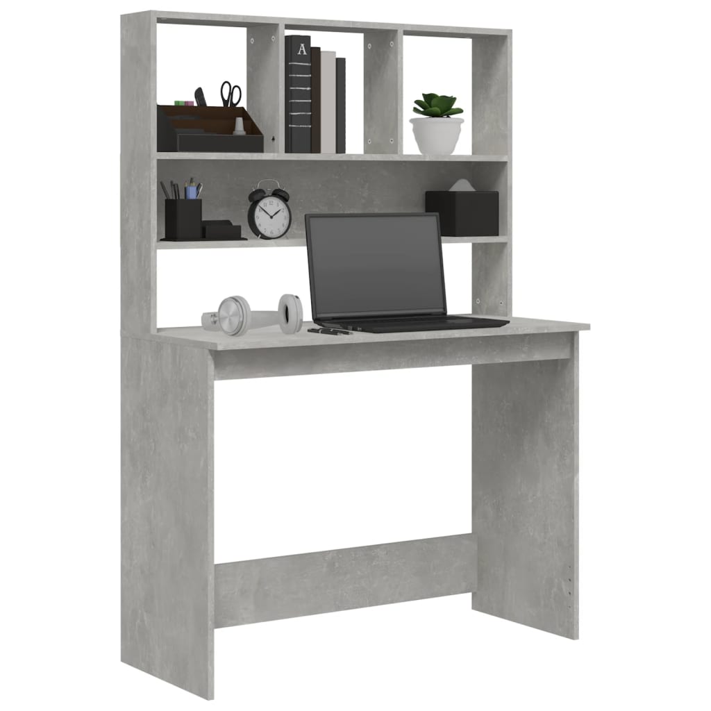  Schreibtisch mit Regal Betongrau 102x45x148 cm Holzwerkstoff