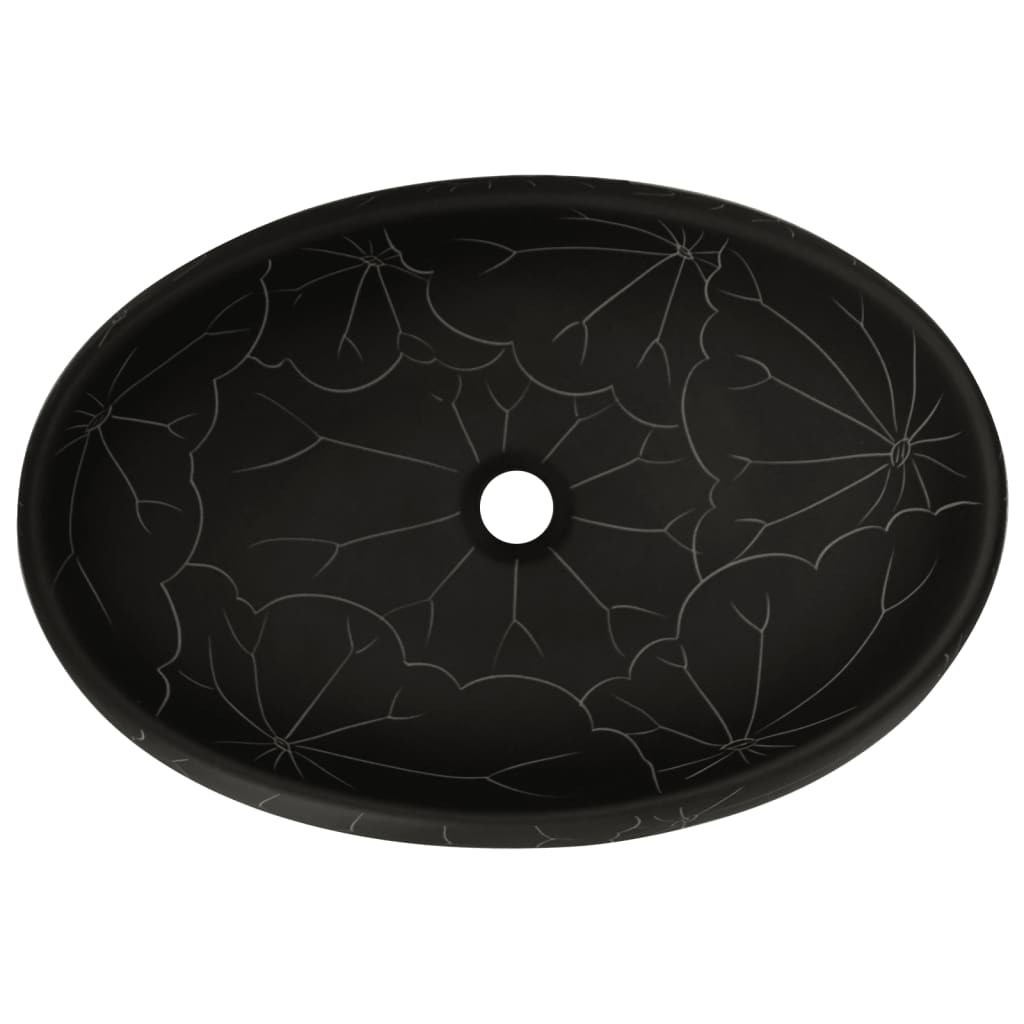  Aufsatzwaschbecken Schwarz Oval 59x40x15 cm Keramik
