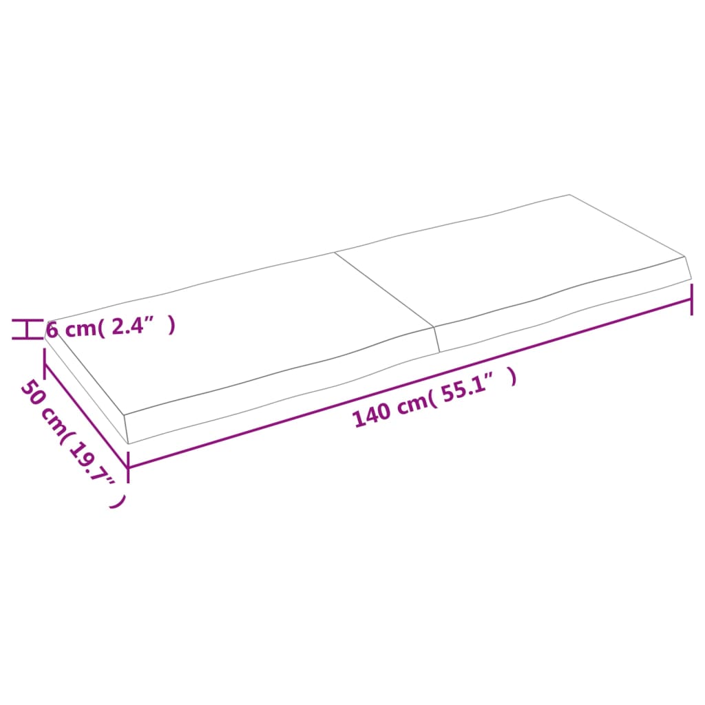  Tischplatte 140x50x(2-6) cm Massivholz Behandelt Baumkante