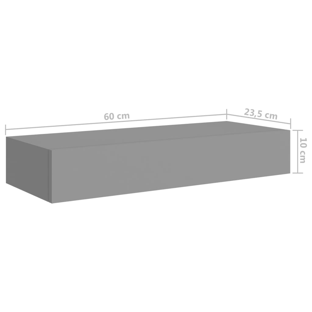  Wandregal mit Schublade Grau 60x23,5x10 cm MDF