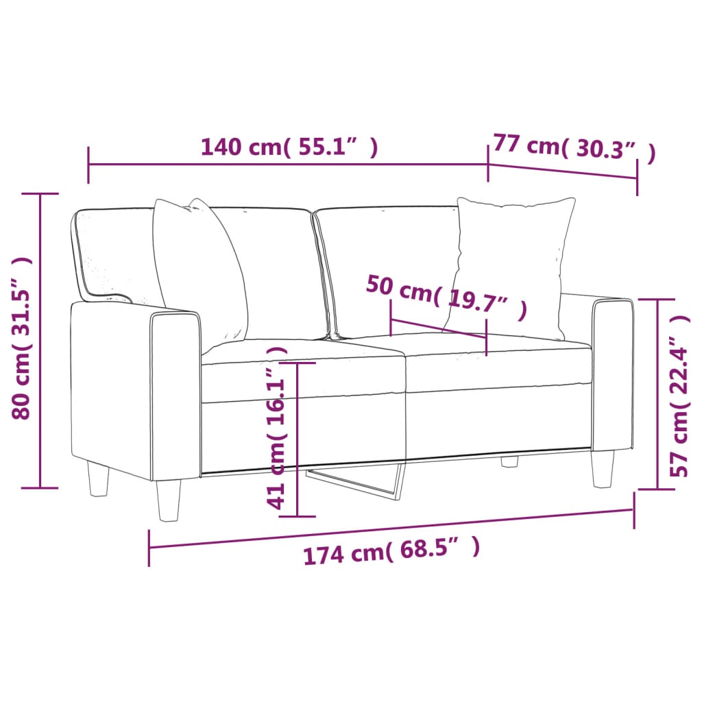  2-Sitzer-Sofa mit Zierkissen Weinrot 140 cm Kunstleder