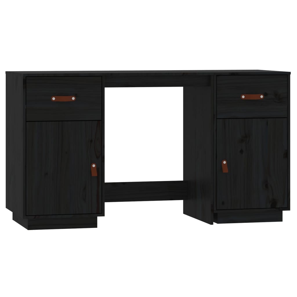  Schreibtisch mit Schränken Schwarz 135x50x75 cm Massivholz