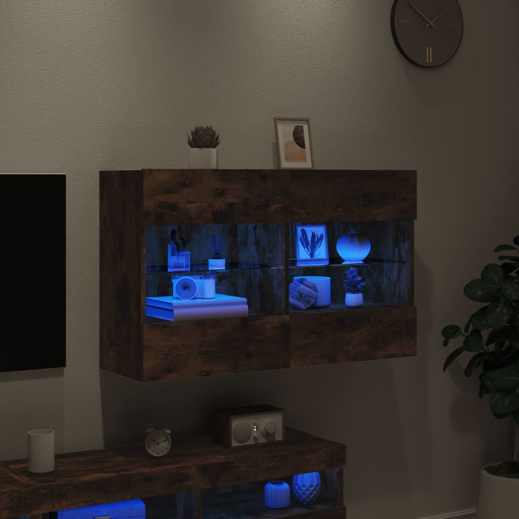  TV-Wandschrank mit LED-Leuchten Räuchereiche 98,5x30x60,5 cm
