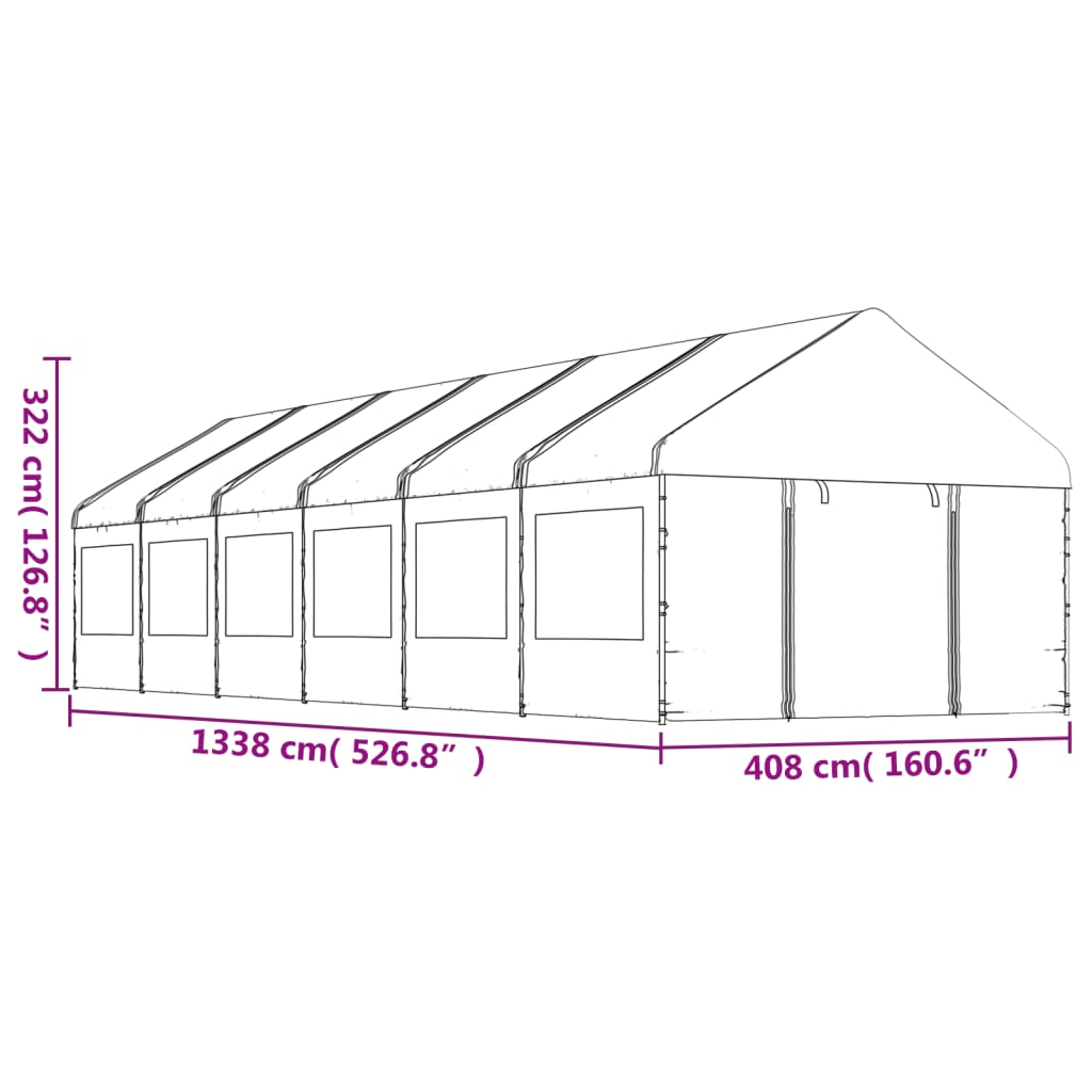  Pavillon mit Dach Weiß 13,38x4,08x3,22 m Polyethylen