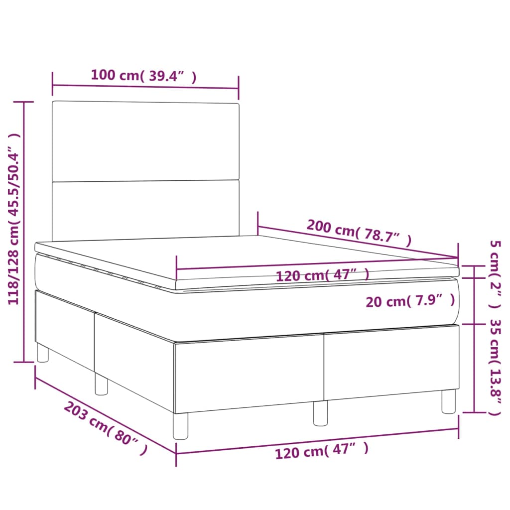  Boxspringbett mit Matratze & LED Dunkelblau 120x200 cm Samt