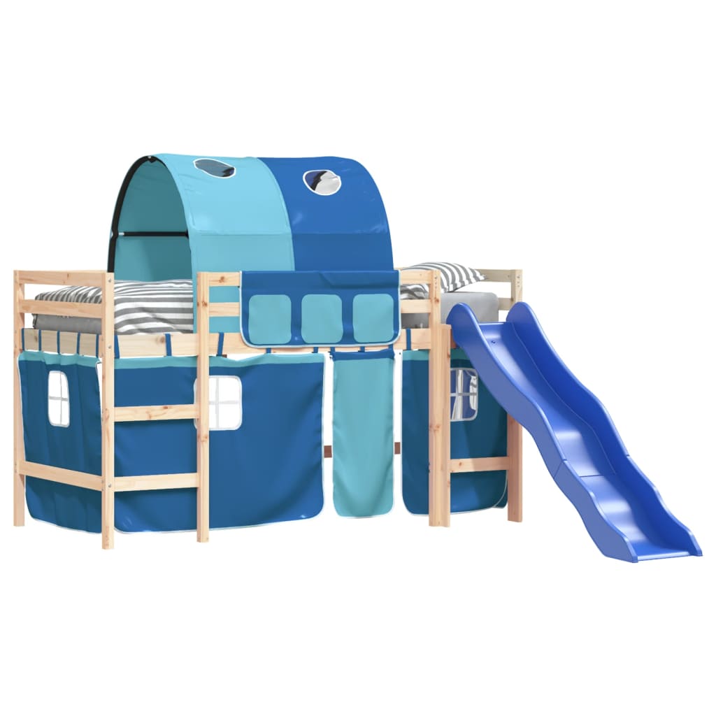  Kinderhochbett mit Tunnel Blau 90x200 cm Massivholz Kiefer