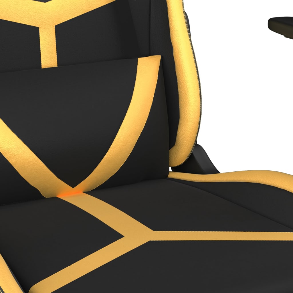  Gaming-Stuhl mit Massage & Fußstütze Schwarz Golden Kunstleder