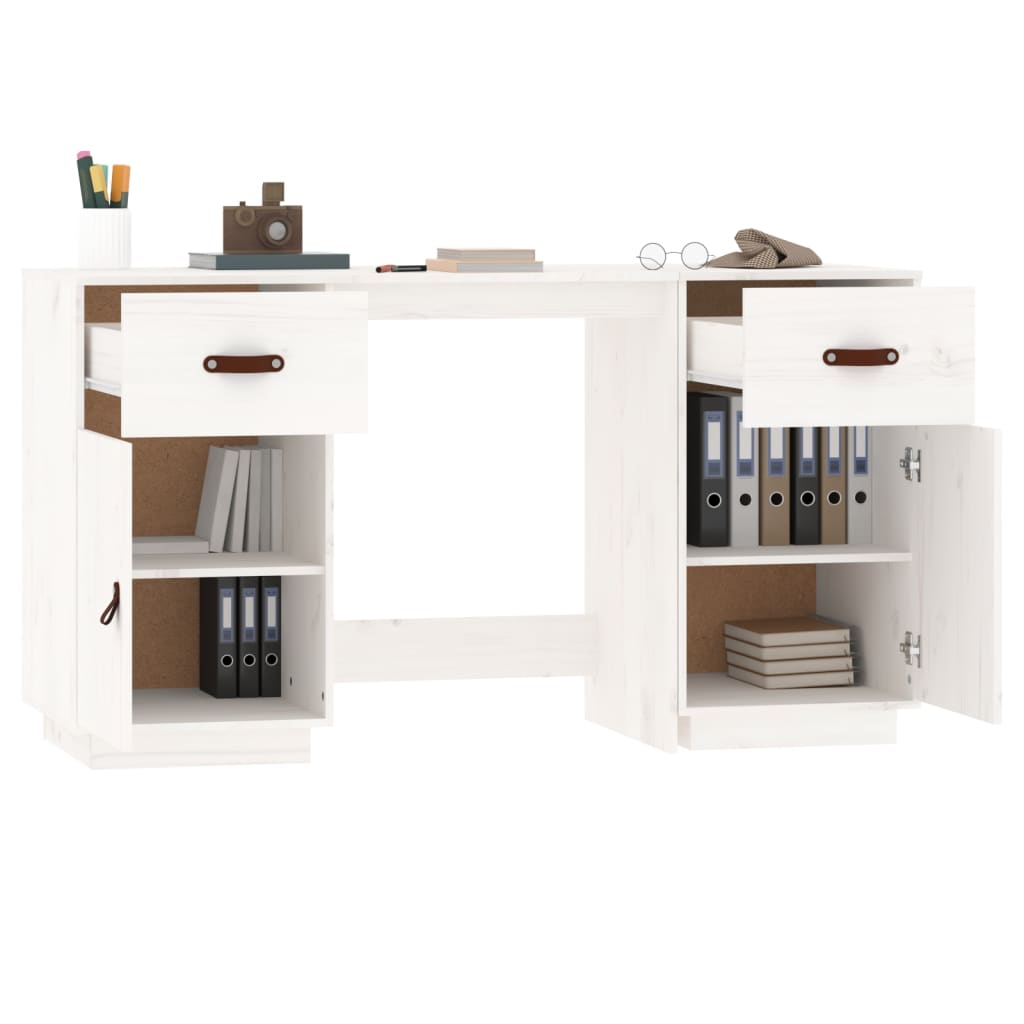  Schreibtisch mit Schränken Weiß 135x50x75 cm Massivholz Kiefer