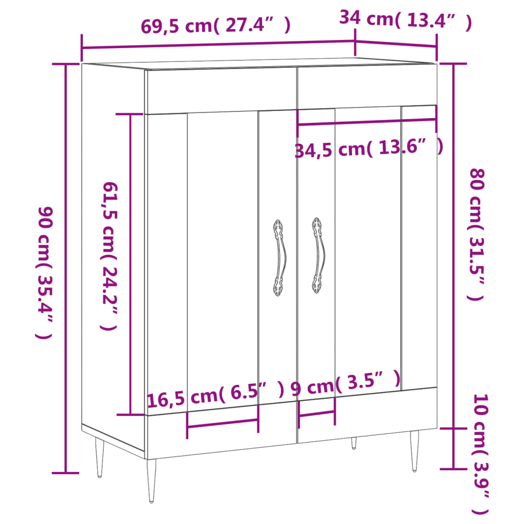  Sideboard Schwarz 69,5x34x90 cm Holzwerkstoff