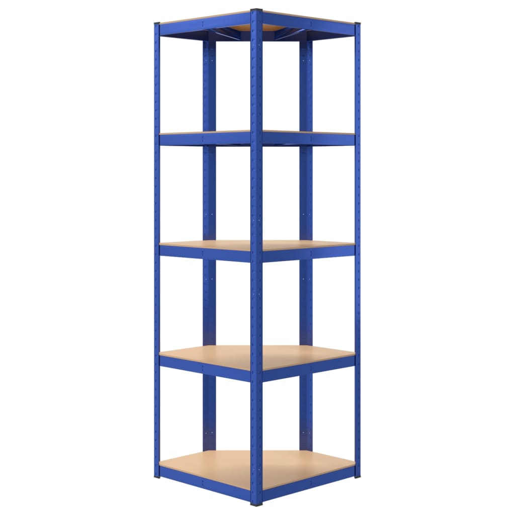  Eckregal mit 5 Böden Blau Stahl & Holzwerkstoff