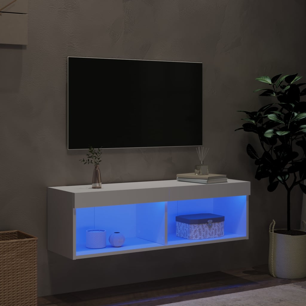  TV-Schrank mit LED-Leuchten Weiß 100x30x30 cm