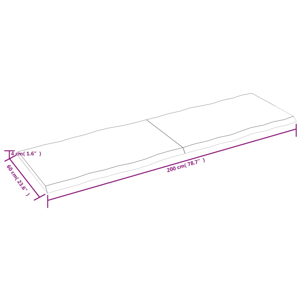  Tischplatte 200x60x(2-4) cm Massivholz Unbehandelt Baumkante