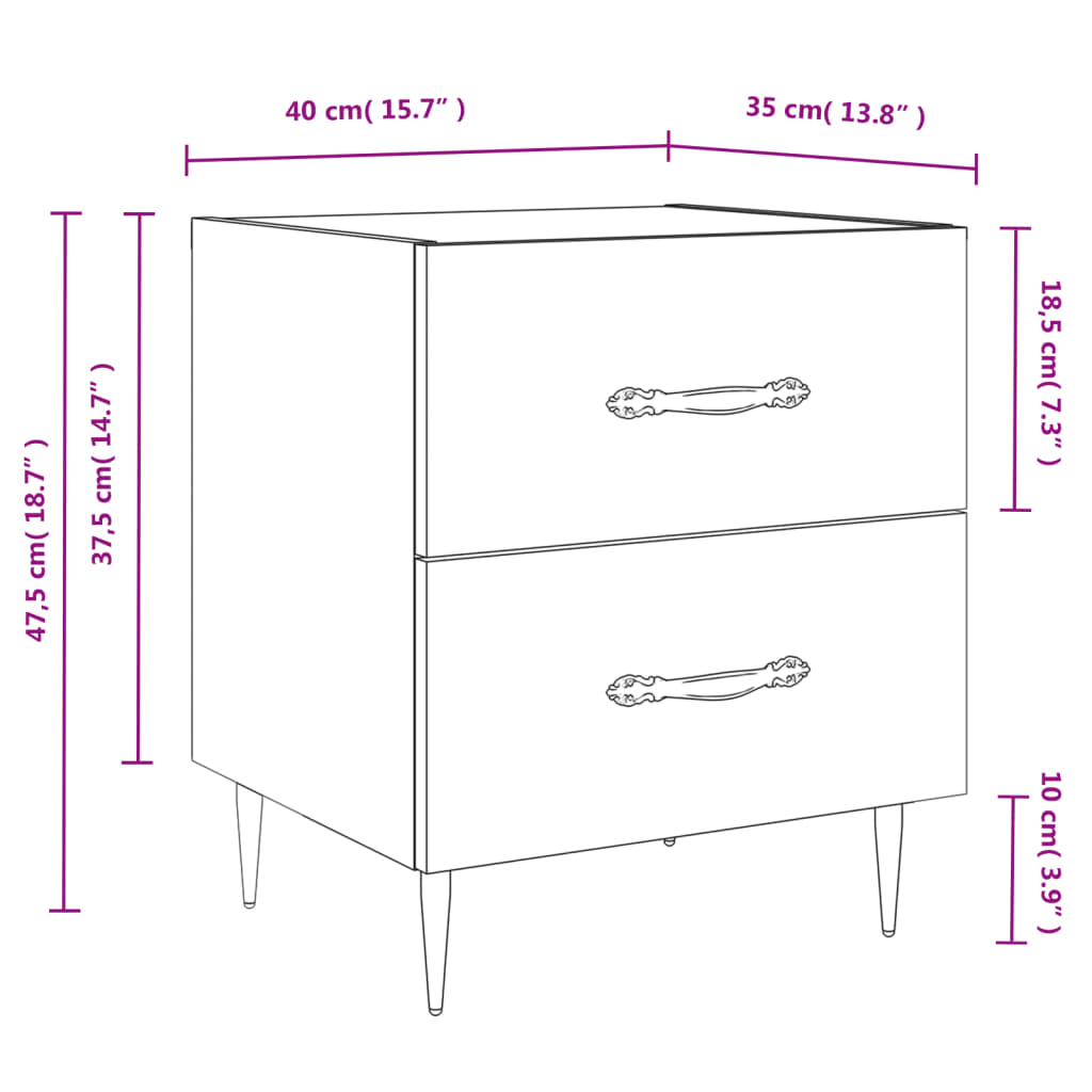  Nachttisch Hochglanz-Weiß 40x35x47,5 cm Holzwerkstoff