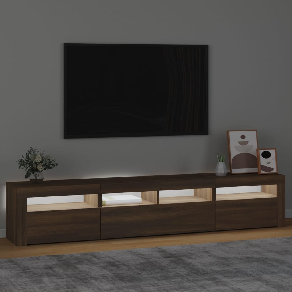  TV-Schrank mit LED-Leuchten Braun Eichen-Optik 210x35x40 cm
