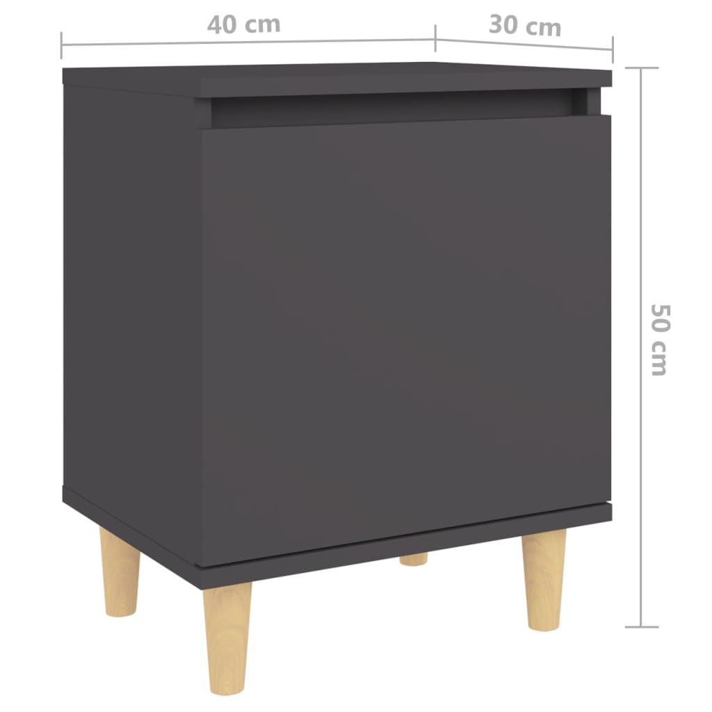  Nachttisch mit Massivholz-Beinen Grau 40x30x50 cm