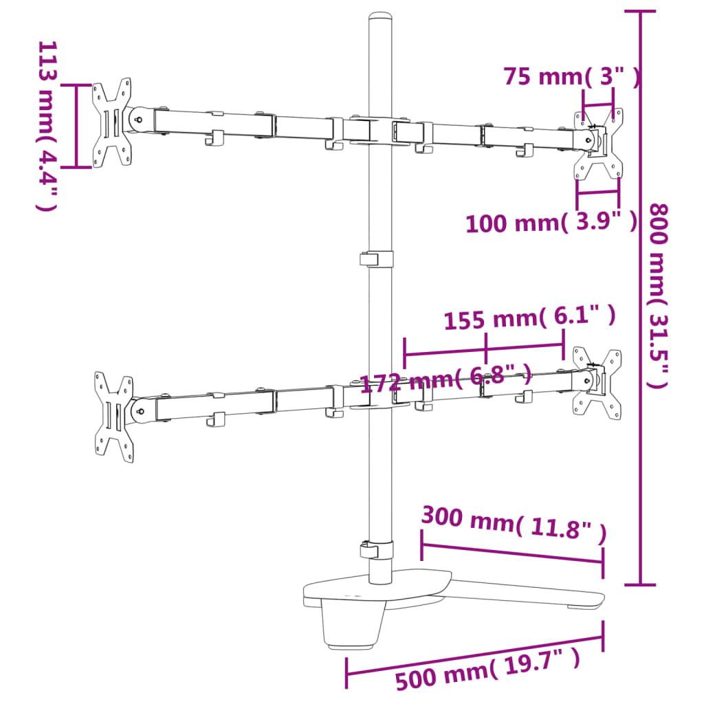  Monitorhalterung Schwarz Stahl VESA 75/100 mm