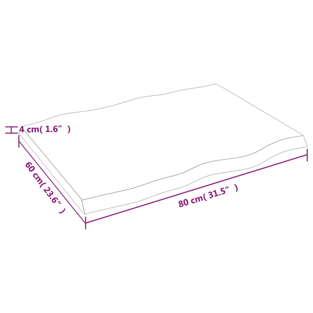  Tischplatte 80x60x(2-4) cm Massivholz Behandelt Baumkante
