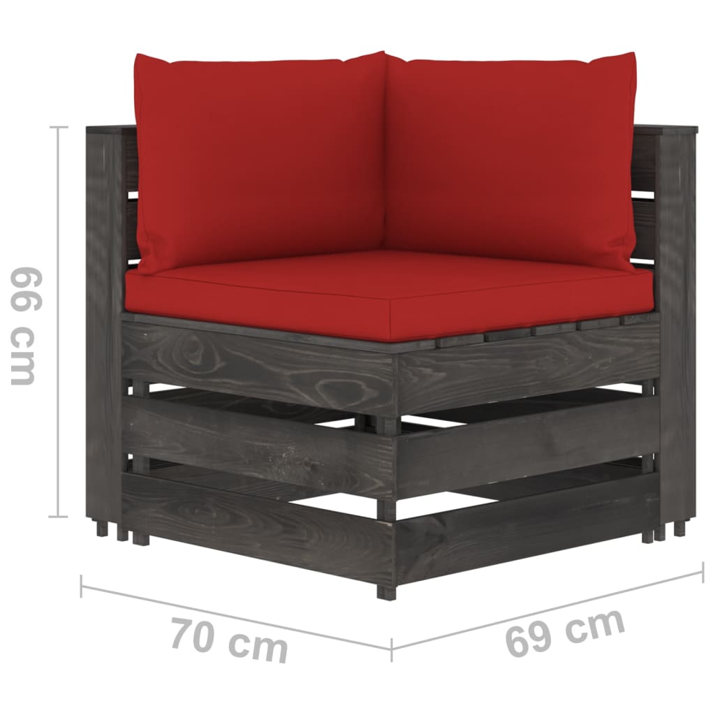  2-Sitzer Outdoor-Sofa mit Kissen Grau Imprägniertes Kiefernholz
